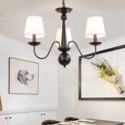 Lámpara de araña rústica de 3 luces de metal integrada con pantalla de tela