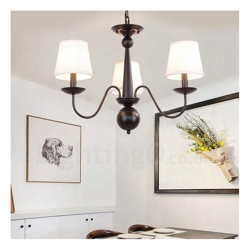 Lámpara de araña rústica de 3 luces de metal integrada con pantalla de tela