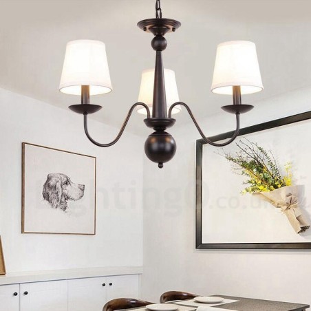 Lámpara de araña rústica de 3 luces de metal integrada con pantalla de tela Lámpara de araña rústica de 3 luces de metal integrada con pantalla de tela
