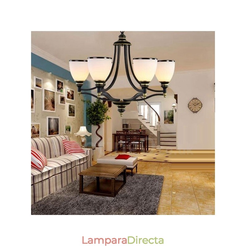 Lámpara de araña de metal integrada estilo rústico de 6 luces