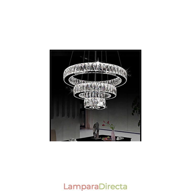 Lámpara colgante de cristal moderna con tres anillos D204060 K9, lámparas de techo de cristal grandes