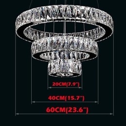 Lámpara colgante de cristal moderna con tres anillos D204060 K9, lámparas de techo de cristal grandes