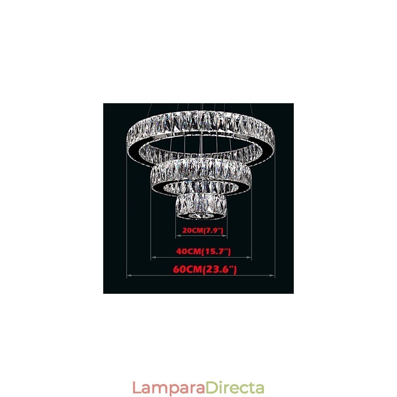 Lámpara colgante de cristal moderna con tres anillos D204060 K9, lámparas de techo de cristal grandes