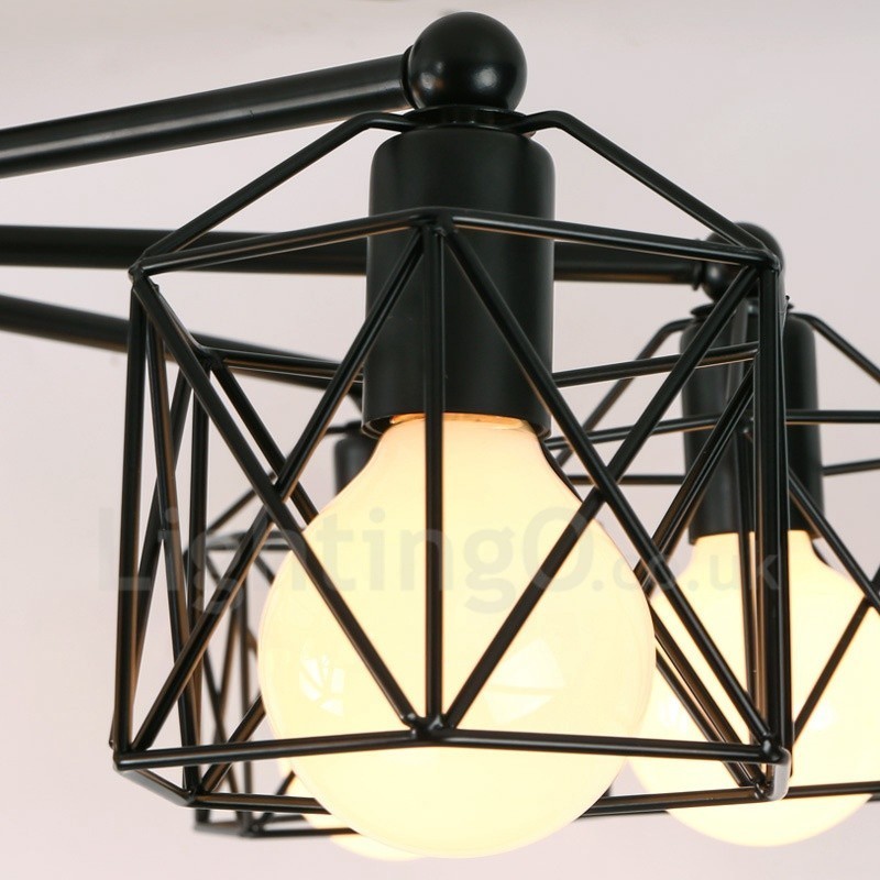 Lámpara de araña integrada rústica de 6 luces