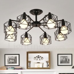 Lámpara de araña integrada rústica de 8 luces