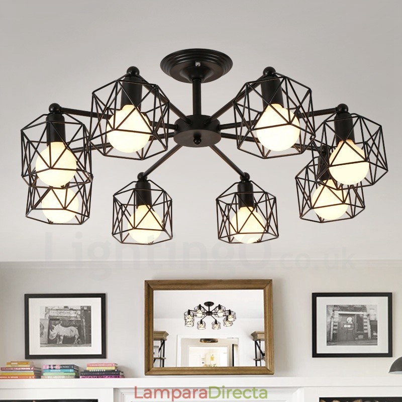 Lámpara de araña integrada rústica de 8 luces