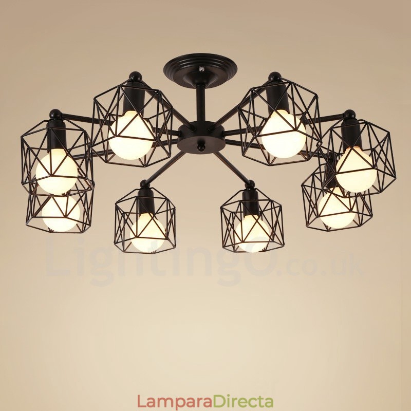 Lámpara de araña integrada rústica de 8 luces
