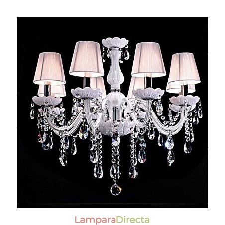 Lámpara de araña de cristal de lujo de 6 luces, color blanco, K9 Lámpara de araña de cristal de lujo de 6 luces, color blanco, K9