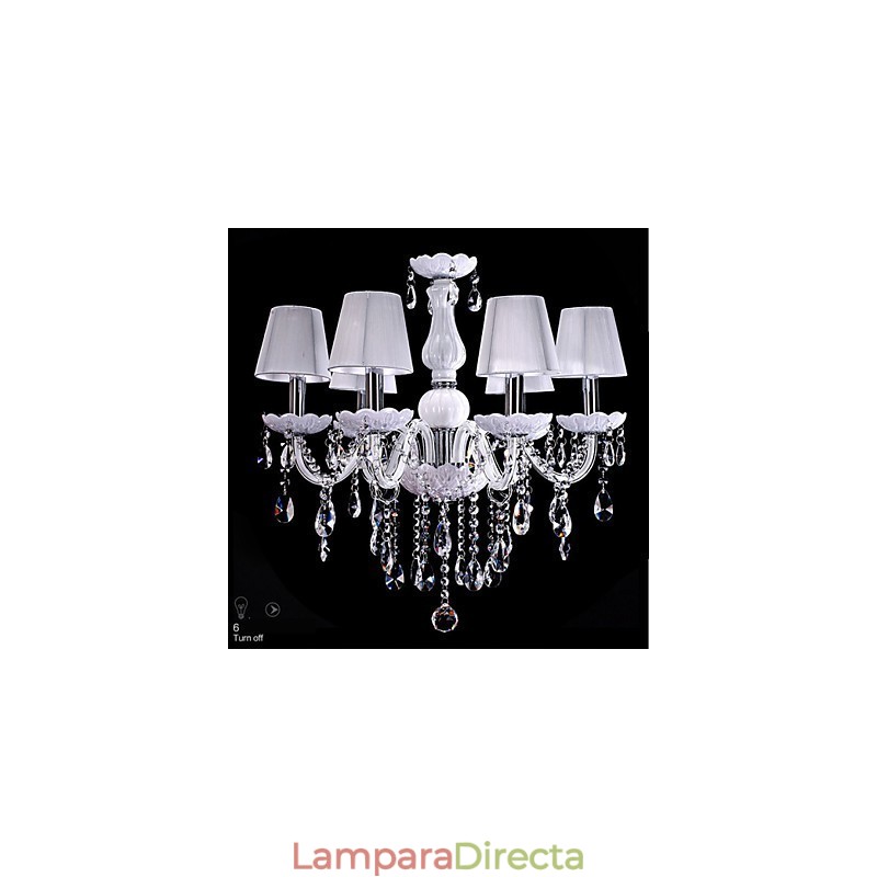 Lámpara de araña de cristal de lujo de 6 luces, color blanco, K9