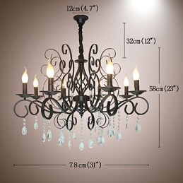 Lámpara de araña de metal de estilo europeo con 8 luces de cristal
