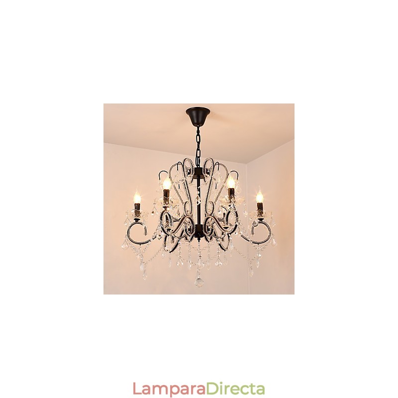 Lámpara de araña de cristal de 6 luces, moderna, contemporánea, tradicional, clásica, rústica, estilo cabaña, vintage, retro.