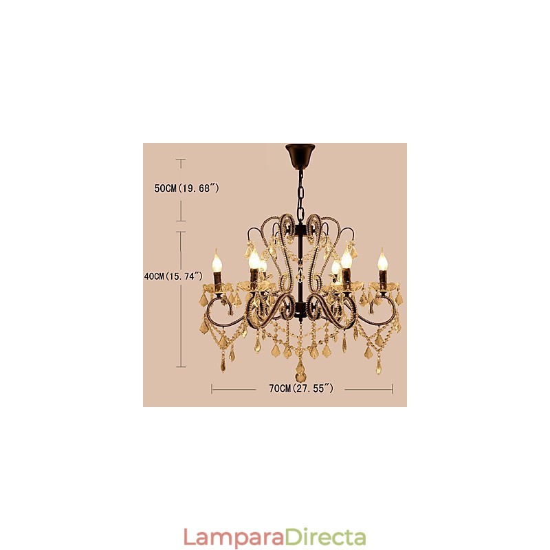 Lámpara de araña de cristal de 6 luces, moderna, contemporánea, tradicional, clásica, rústica, estilo cabaña, vintage, retro.