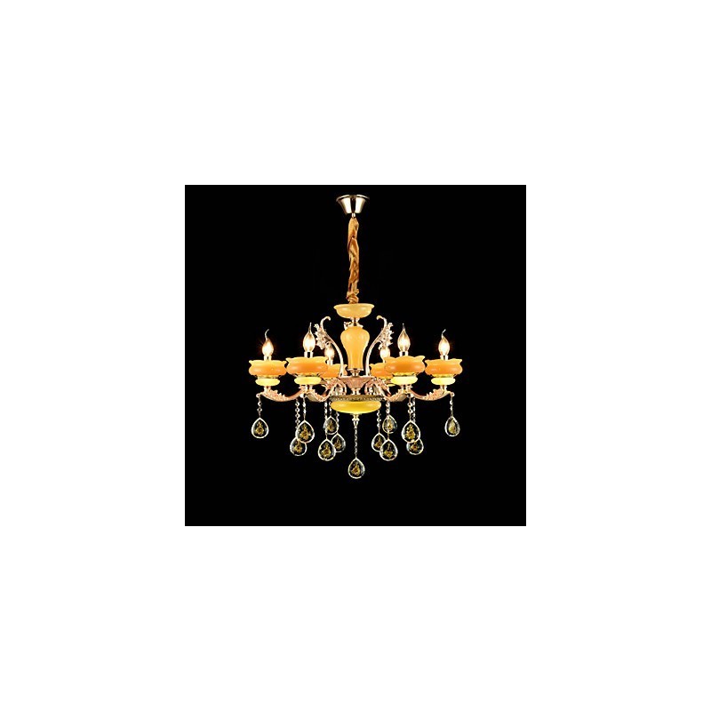 Lámpara de araña de metal estilo mini de cristal con 6 bombillas, con una característica clásica tradicional de aleación de zinc.