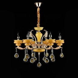 Lámpara de araña de metal estilo mini de cristal con 6 bombillas, con una característica clásica tradicional de aleación de zinc.