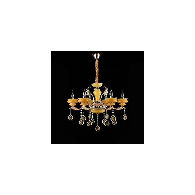 Lámpara de araña de metal estilo mini de cristal con 6 bombillas, con una característica clásica tradicional de aleación de zinc.