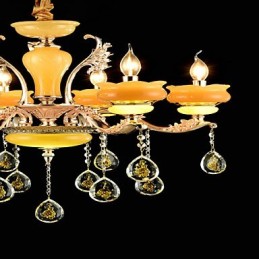 Lámpara de araña de metal estilo mini de cristal con 6 bombillas, con una característica clásica tradicional de aleación de zinc.