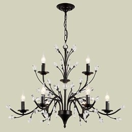 Lámpara de araña de cristal de 9 luces, moderna, contemporánea, tradicional, clásica, vintage, retro, estilo campestre, con pintura característica.