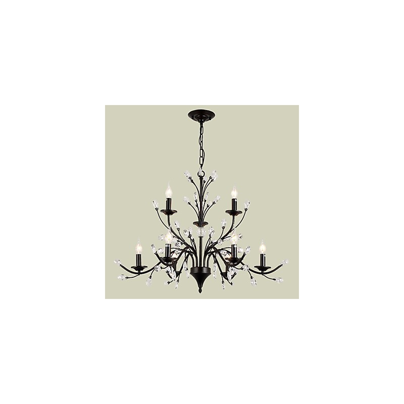 Lámpara de araña de cristal de 9 luces, moderna, contemporánea, tradicional, clásica, vintage, retro, estilo campestre, con pintura característica.