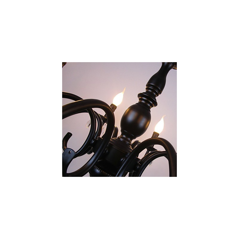 Lámpara de araña de estilo europeo con forma de vela de cristal, lámpara de hierro simple, lámpara decorativa.