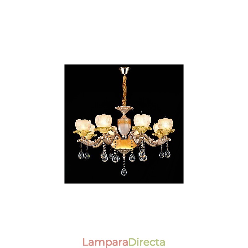 Lámpara de araña de metal estilo mini de cristal con 8 bombillas, con una aleación de zinc clásica tradicional.