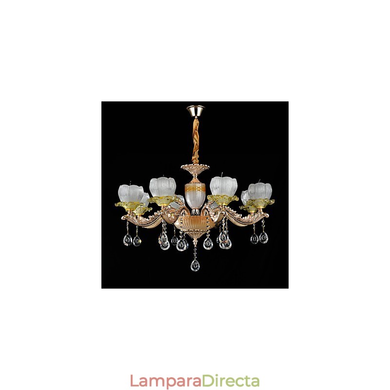 Lámpara de araña de metal estilo mini de cristal con 8 bombillas, con una aleación de zinc clásica tradicional.