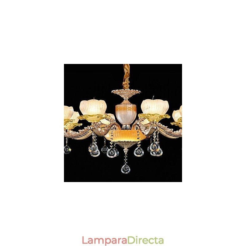 Lámpara de araña de metal estilo mini de cristal con 8 bombillas, con una aleación de zinc clásica tradicional.