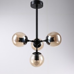 Lámpara colgante de cuatro luces estilo europeo posmoderno Modo de metal y vidrio para decorar el vestíbulo, lámpara de araña industrial