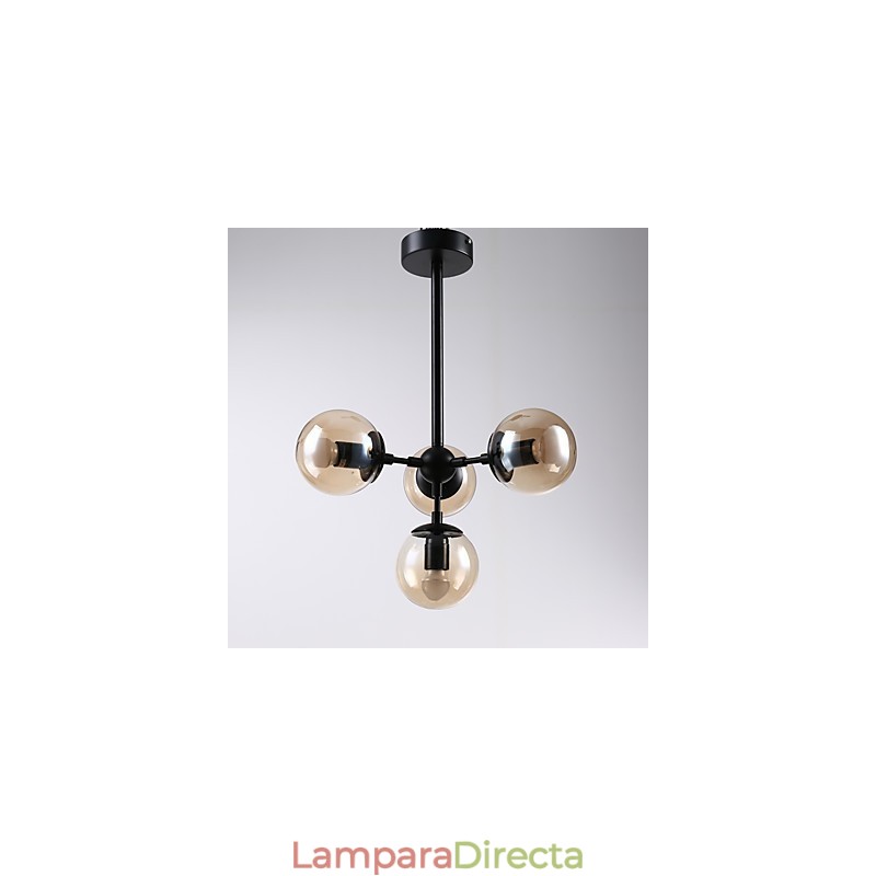 Lámpara colgante de cuatro luces estilo europeo posmoderno Modo de metal y vidrio para decorar el vestíbulo, lámpara de araña industrial