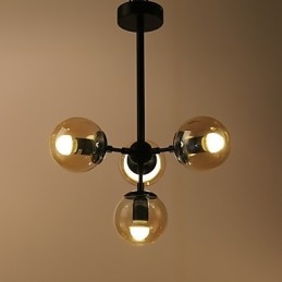Lámpara colgante de cuatro luces estilo europeo posmoderno Modo de metal y vidrio para decorar el vestíbulo, lámpara de araña industrial