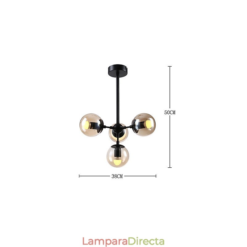 Lámpara colgante de cuatro luces estilo europeo posmoderno Modo de metal y vidrio para decorar el vestíbulo, lámpara de araña industrial