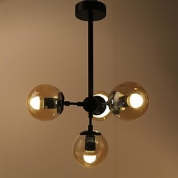 Lámpara colgante de cuatro luces estilo europeo posmoderno Modo de metal y vidrio para decorar el vestíbulo, lámpara de araña industrial