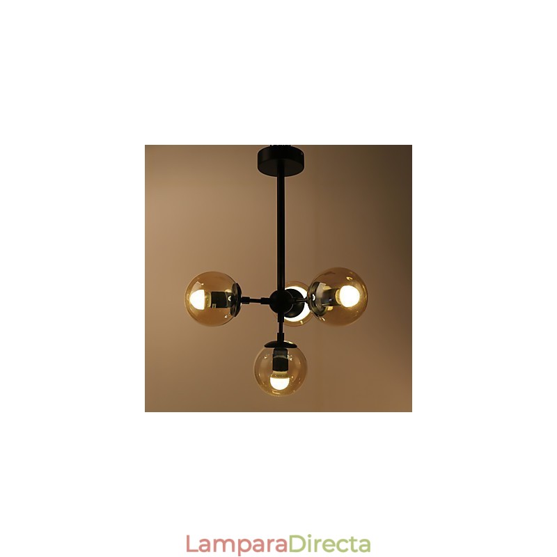Lámpara colgante de cuatro luces estilo europeo posmoderno Modo de metal y vidrio para decorar el vestíbulo, lámpara de araña industrial