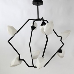 Lámpara colgante decorativa de cantina con nueve luces de metal y cristal color melocotón