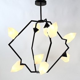 Lámpara colgante decorativa de cantina con nueve luces de metal y cristal color melocotón