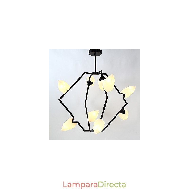 Lámpara colgante decorativa de cantina con nueve luces de metal y cristal color melocotón
