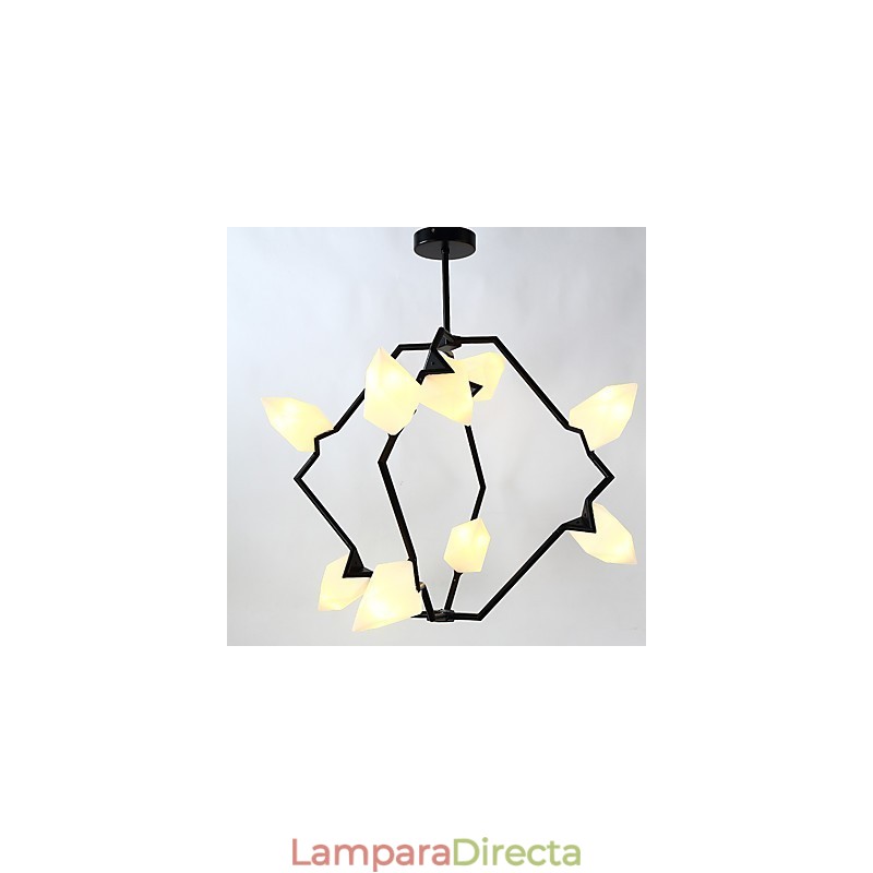 Lámpara colgante decorativa de cantina con nueve luces de metal y cristal color melocotón