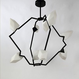 Lámpara colgante decorativa de cantina con nueve luces de metal y cristal color melocotón