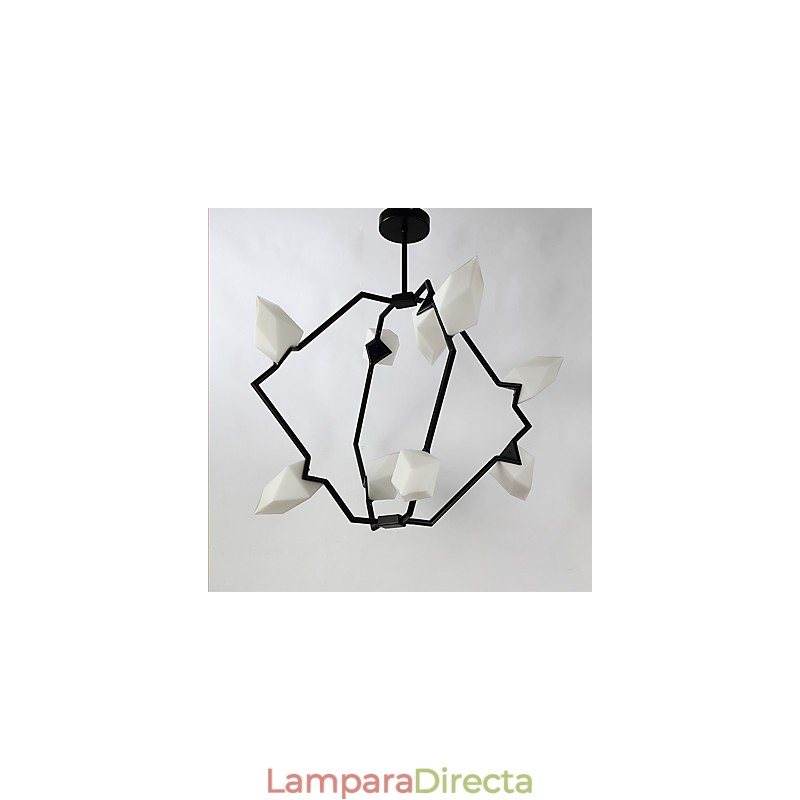 Lámpara colgante decorativa de cantina con nueve luces de metal y cristal color melocotón