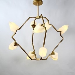 Lámpara colgante decorativa de cantina con nueve luces de metal y cristal color melocotón