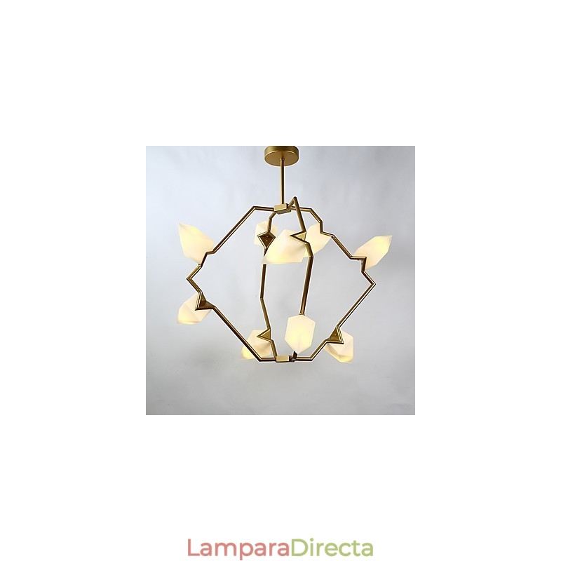 Lámpara colgante decorativa de cantina con nueve luces de metal y cristal color melocotón