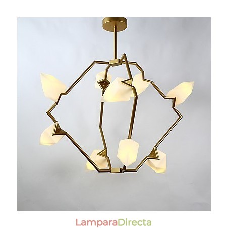 Lámpara colgante decorativa de cantina con nueve luces de metal y cristal color melocotón Lámpara colgante decorativa de cantina con nueve luces de metal y cristal color melocotón