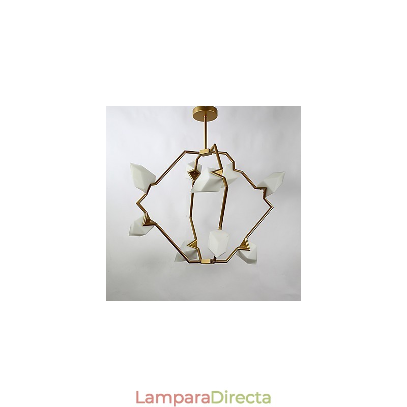 Lámpara colgante decorativa de cantina con nueve luces de metal y cristal color melocotón
