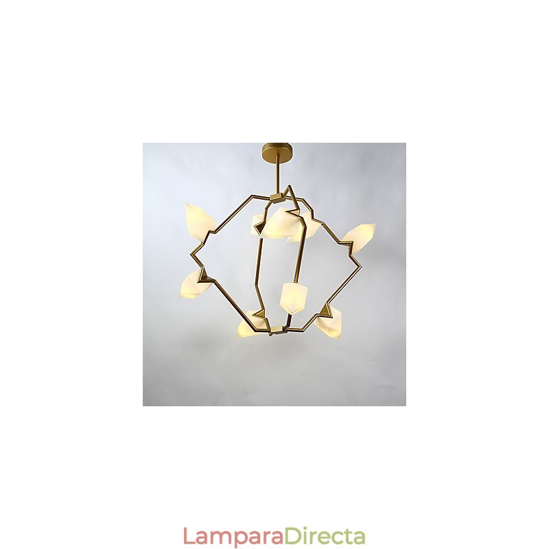 Lámpara colgante decorativa de cantina con nueve luces de metal y cristal color melocotón