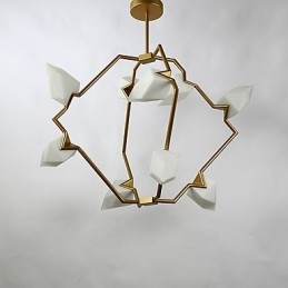 Lámpara colgante decorativa de cantina con nueve luces de metal y cristal color melocotón