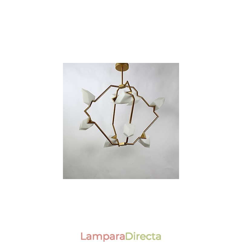 Lámpara colgante decorativa de cantina con nueve luces de metal y cristal color melocotón