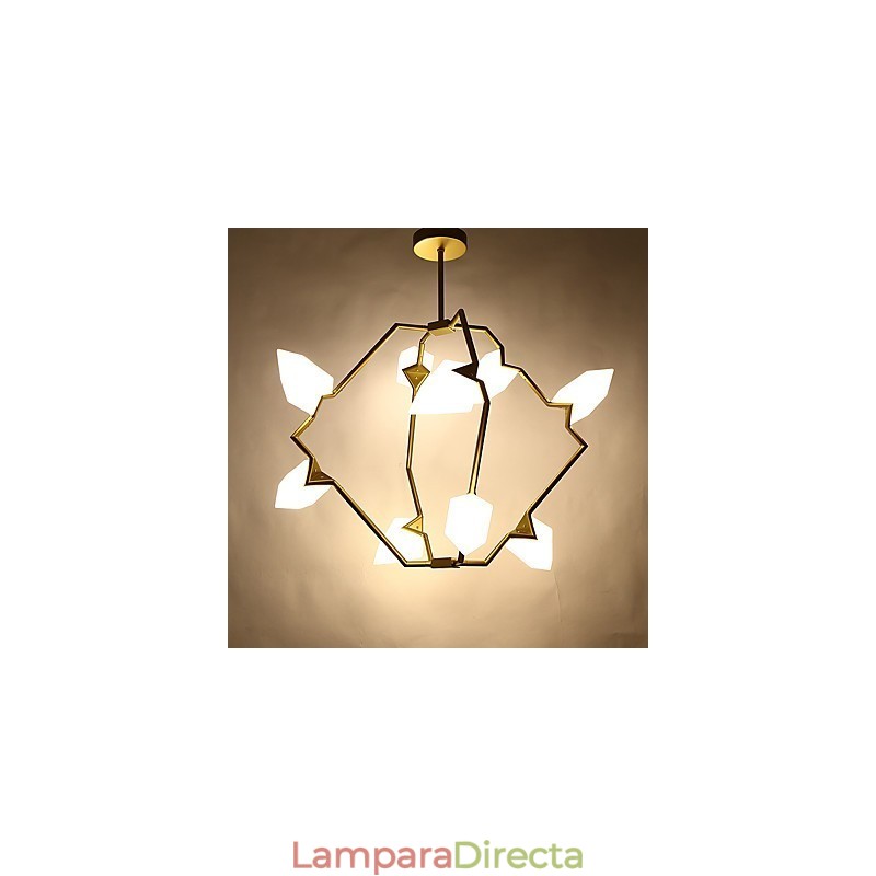 Lámpara colgante decorativa de cantina con nueve luces de metal y cristal color melocotón