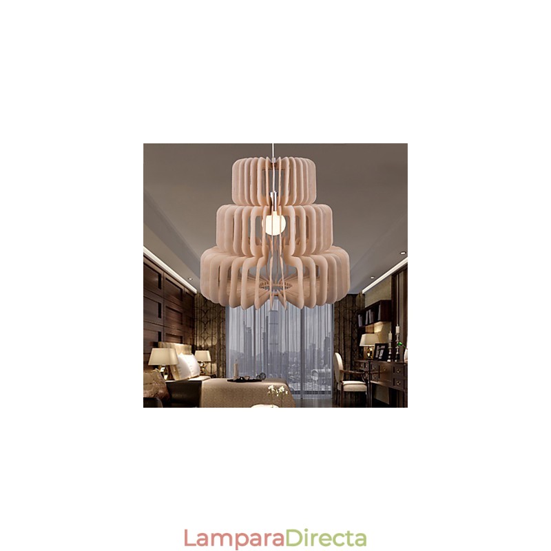 Lámpara de araña vintage de madera con forma de pastel de tres capas