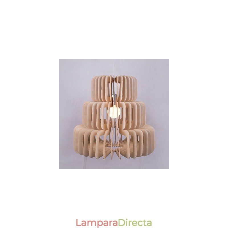 Lámpara de araña vintage de madera con forma de pastel de tres capas