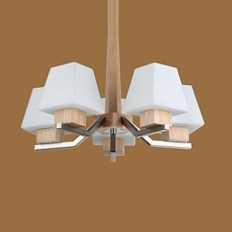 Lámpara de araña de bambú de madera con acabado galvanizado moderno y contemporáneo