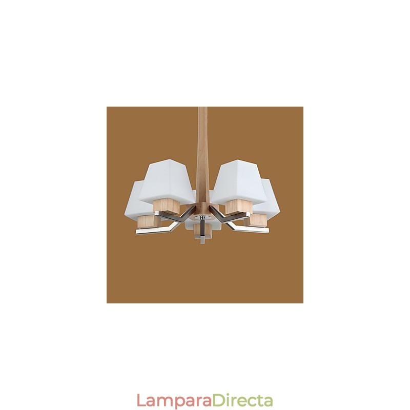 Lámpara de araña de bambú de madera con acabado galvanizado moderno y contemporáneo